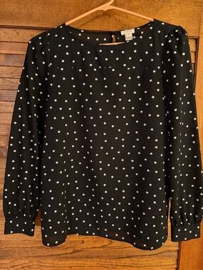 J. Crew Black Polka Dot Long-Sleeve Blouse